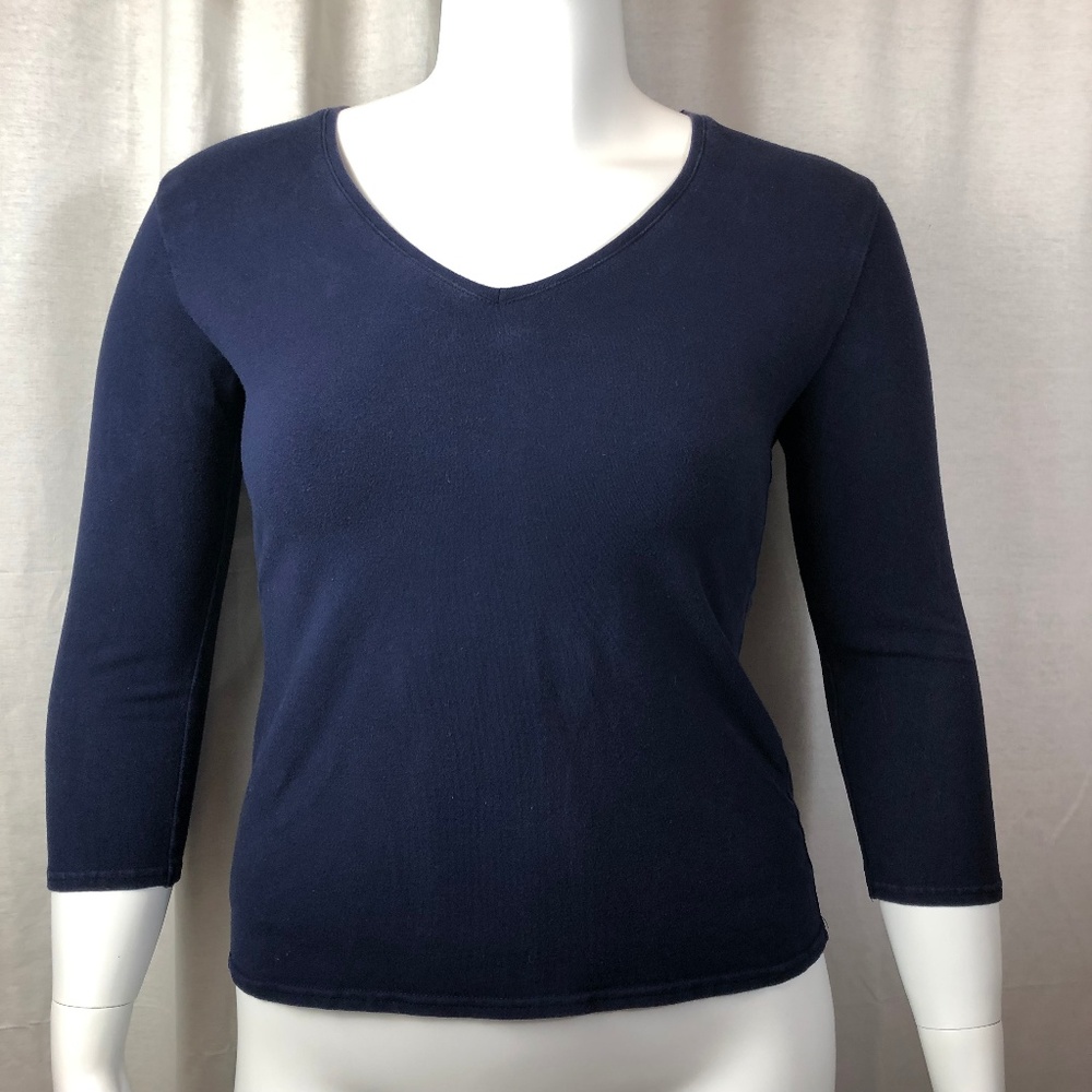 Fashion Bug Stretch Navy Blue Tee 3/4 Sleeves